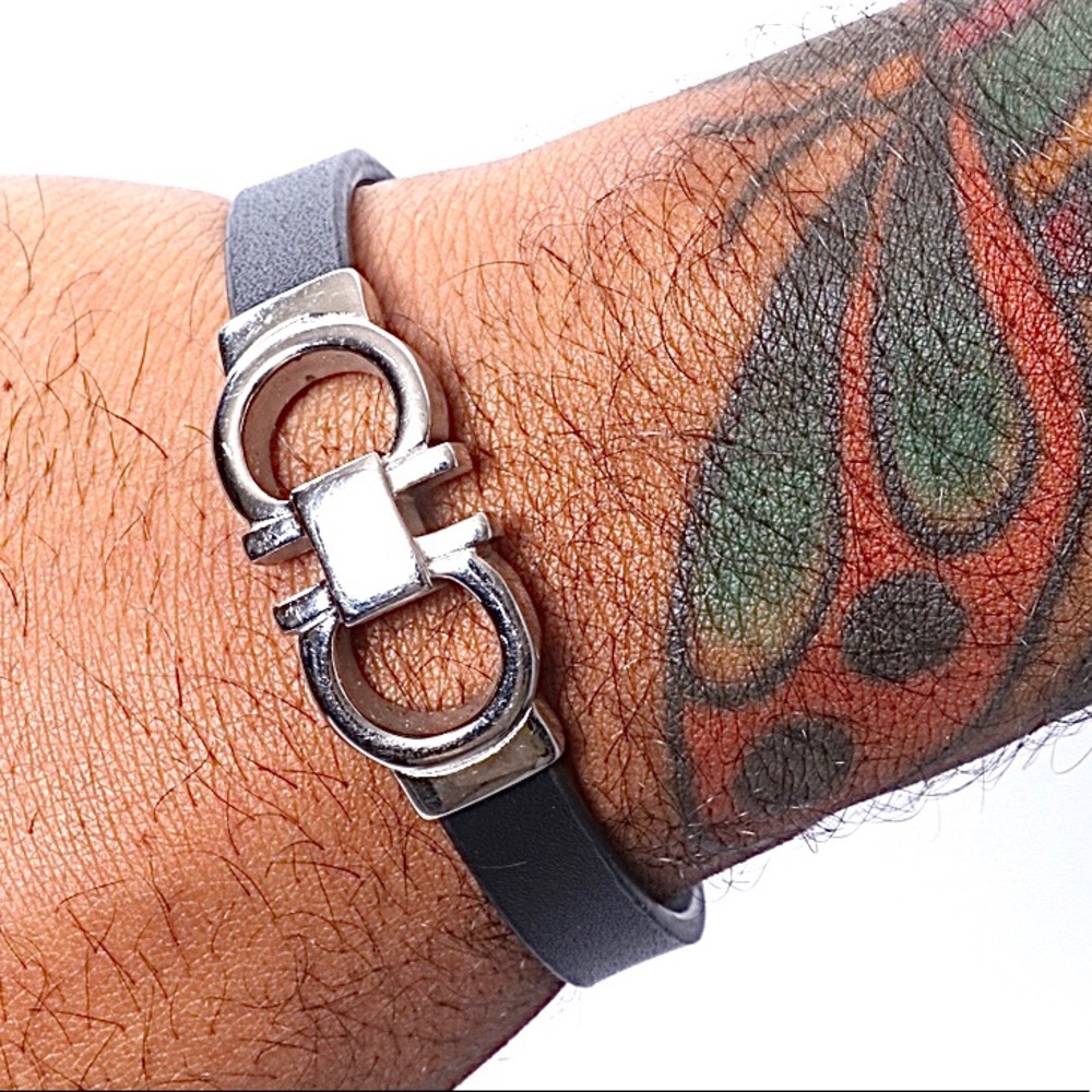 Salvatore Ferragamo Silver Leather Bracelet